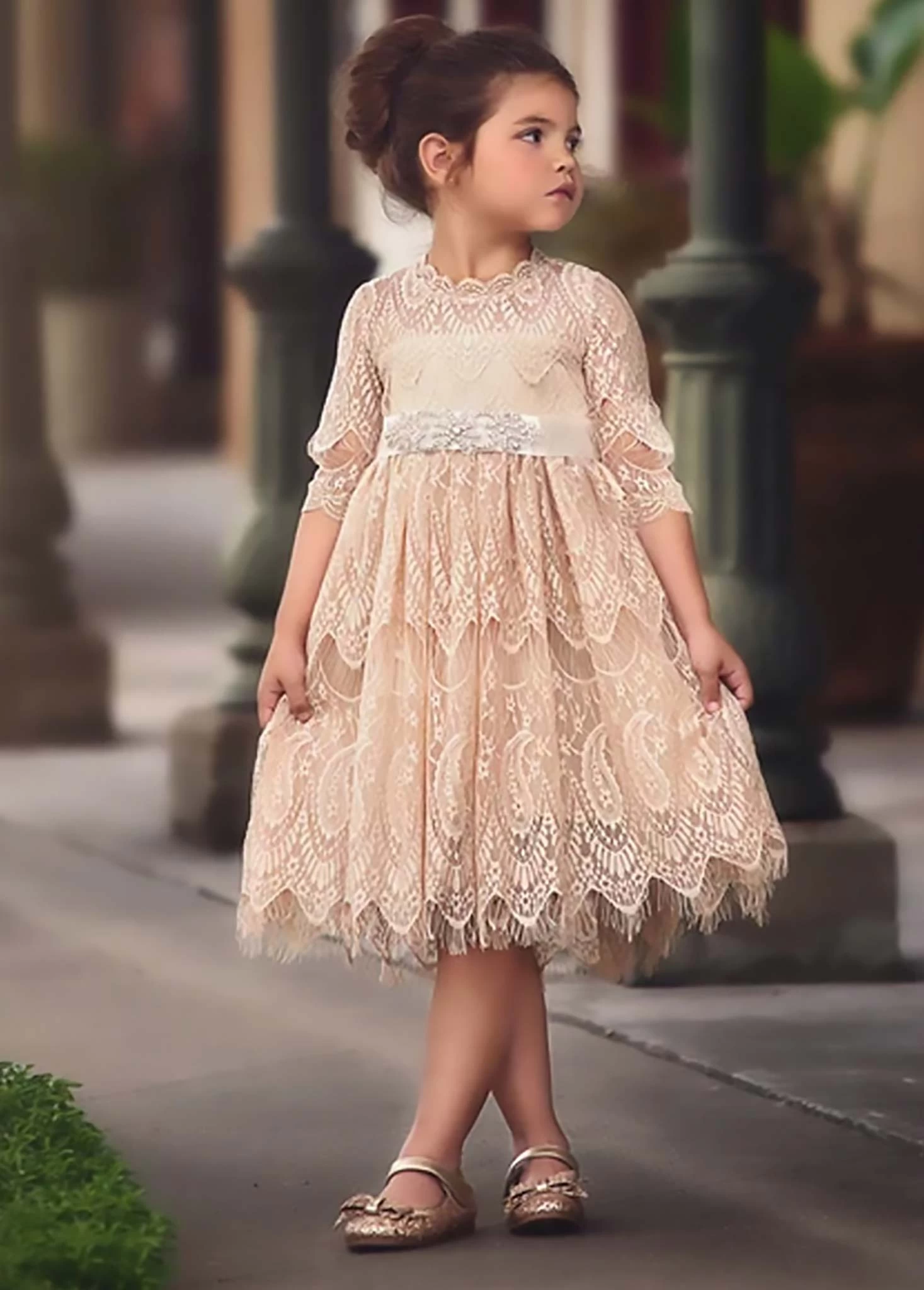 BELLA RAFAELA DRESS & BELT SET-BUTTERSCOTCH