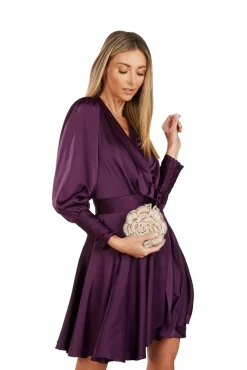 ALBERTINE WRAP DRESS EGGPLANT -Trish Scully 135 4