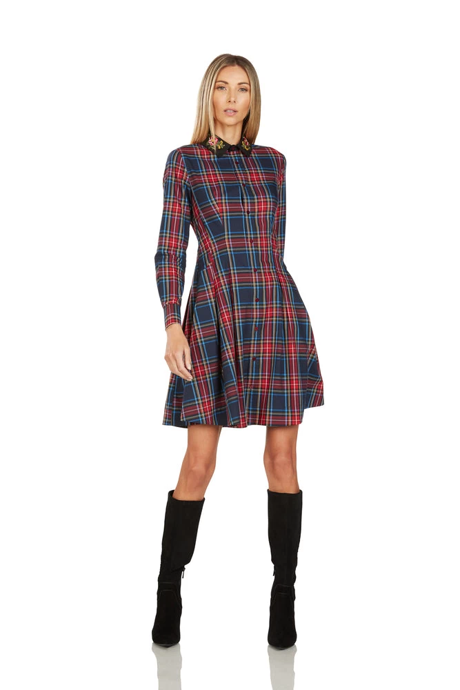 TRACY EMBROIDERED COLLAR TARTAN DRESS 1 TRACY EMBROIDERED COLLAR TARTAN DRESS