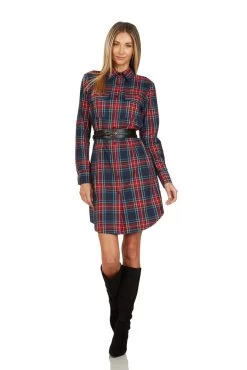 EVE BUTTON FRONT TARTAN SHIRT DRESS