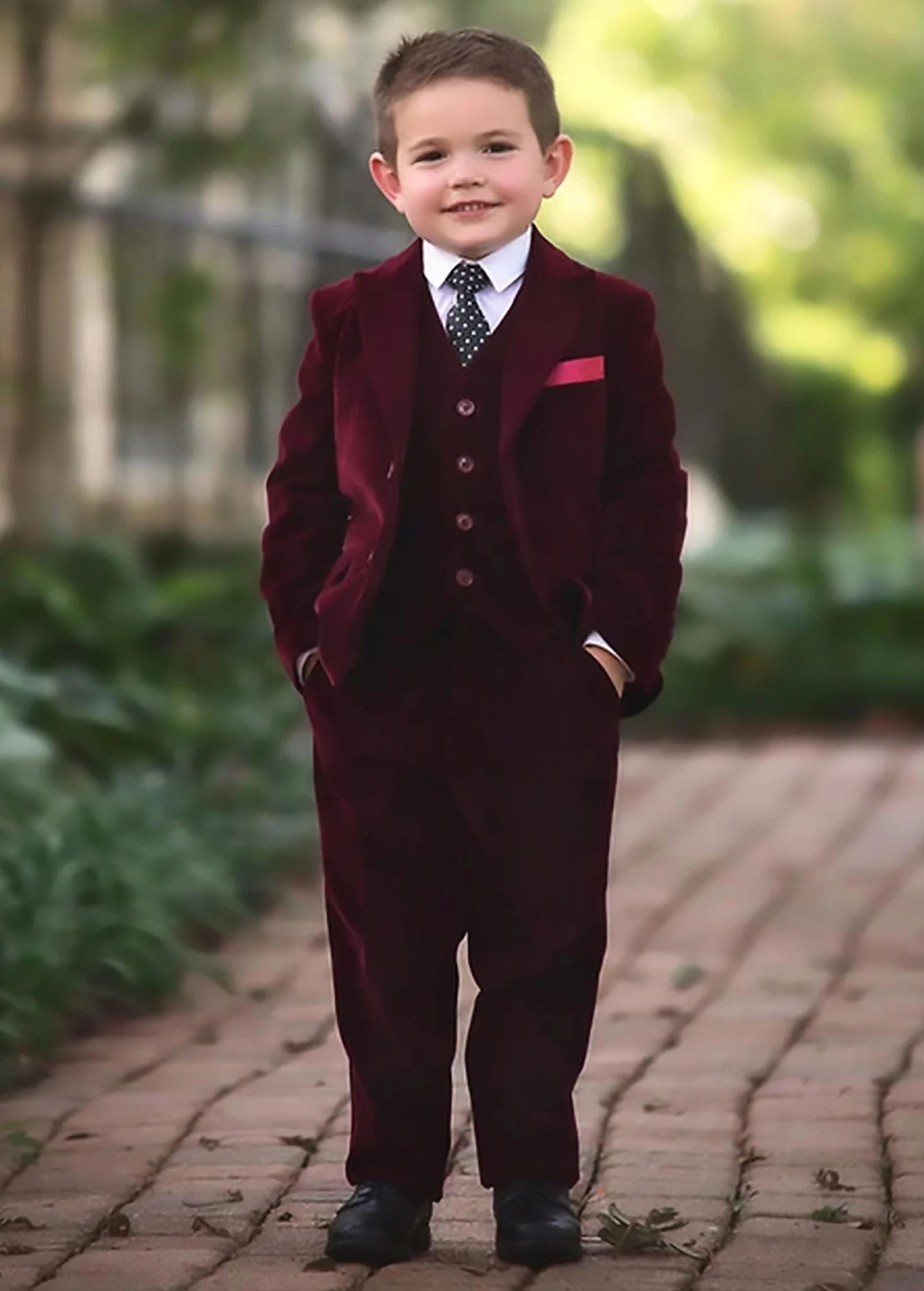 BOYS BARCLAY SUIT BURGUNDY VELVET 3PC SET 1 BOYS BARCLAY SUIT BURGUNDY VELVET 3PC SET