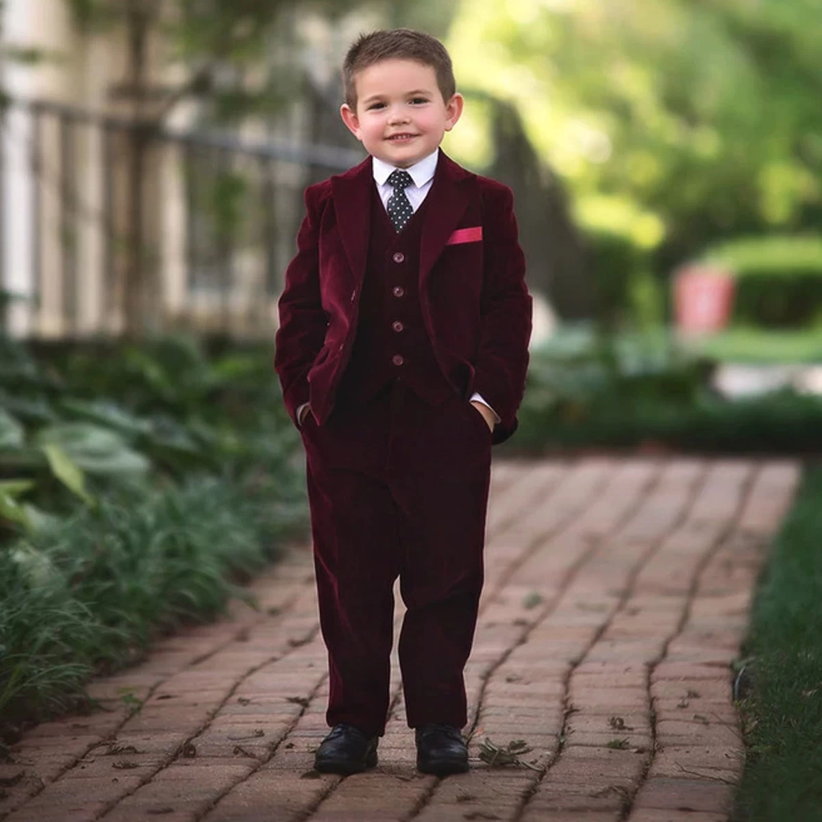 BOYS BARCLAY SUIT BURGUNDY VELVET 3PC SET 3 BOYS BARCLAY SUIT BURGUNDY VELVET 3PC SET - Image 3