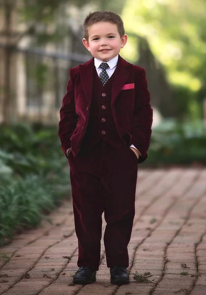 BOYS BARCLAY SUIT BURGUNDY VELVET 3PC SET 2 BOYS BARCLAY SUIT BURGUNDY VELVET 3PC SET - Image 2