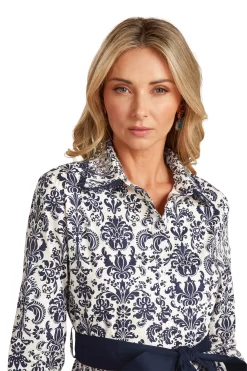 CONSTANCE MAXI DRESS NAVY DAMASK -Trish Scully ConstanceMaxiNavyDamask 1681 WEB