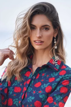 CONSTANCE MAXI DRESS NAVY ROSE FLORAL -Trish Scully DSC01278