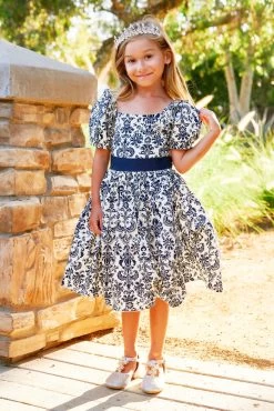 ARIELLE DRESS NAVY DAMASK -Trish Scully DSC02571