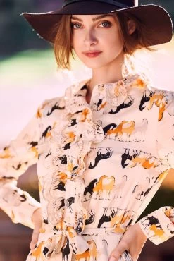 LEA BUTTON DOWN MAXI DRESS EQUESTRIAN PRINT -Trish Scully DSC06338