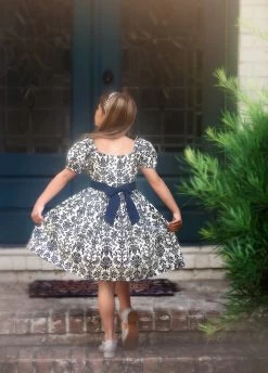 ARIELLE DRESS NAVY DAMASK -Trish Scully ariellenj3