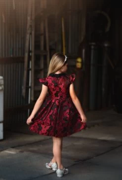 EVANGELINE DRESS CRIMSON JACQUARD 6 EVANGELINE DRESS CRIMSON JACQUARD -Trish Scully evangelinecrimnew3