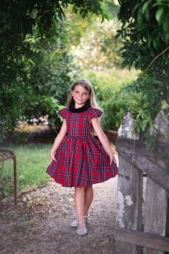 EVANGELINE DRESS ROYAL STEWART TARTAN -Trish Scully evangelinerstew